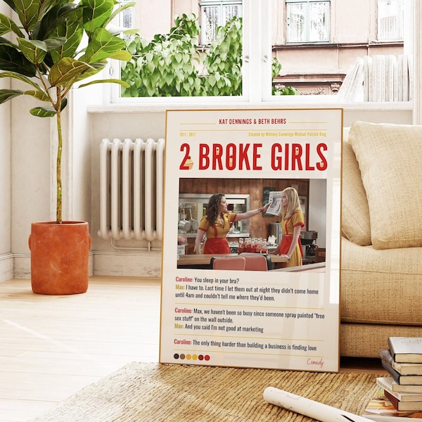 2 Broke Girls Tv Show Poster, 2 Broke Girls Print, Kat Dennings, Beth Behrs, Digital Print, Poster Gifts, Sitcom Poster, Max and Caroline