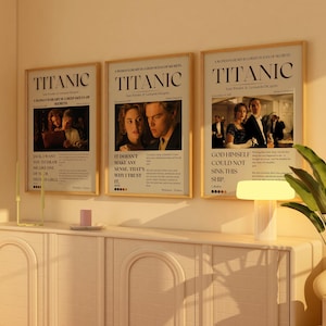 Titanic Poster Set of 3, Digital Print, Room Decor, Wall Art gift, Kate Winslet, 90s Romantic movie gift, Leonardo DiCaprio fans