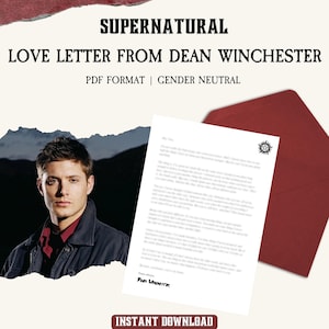 Carta de amor de Dean Winchester / Carta digital / Lenguaje neutro en cuanto al género / Descarga instantánea / PDF / Carta parodia digital / Sobrenatural