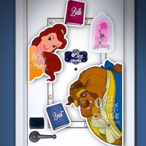 Disney Wish Cruise Inspired Large Painted Belle and Beast From Beauty And The Beast Couple For Disney Cruise Line Stateroom Door Decorating!