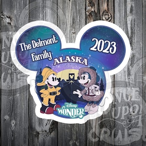 NEW WATERPROOF DCL Mickey and Minnie Disney Alaskan Cruise Personalized 8" and 5" Magnets - For Your Stateroom Door And Fish Extenders!