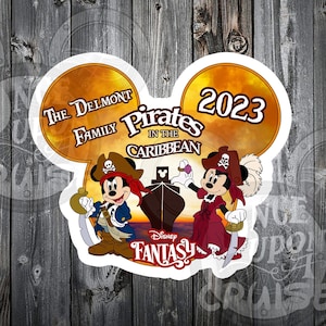 Pirates In The Caribbean Pirate Night Mickey & Minnie Mouse Disney Cruise Personalized 8" and 5" Waterproof Magnets-For Your Stateroom Door!