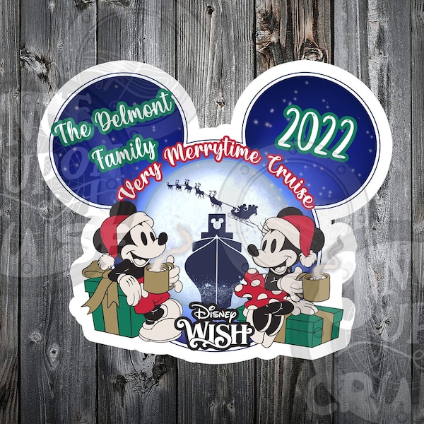 WATERPROOF Very Merrytime DCL Christmas Cruise Mickey & Minnie Mouse Disney Cruise Personalized 8" and 5" Magnets - For Your Stateroom Door!