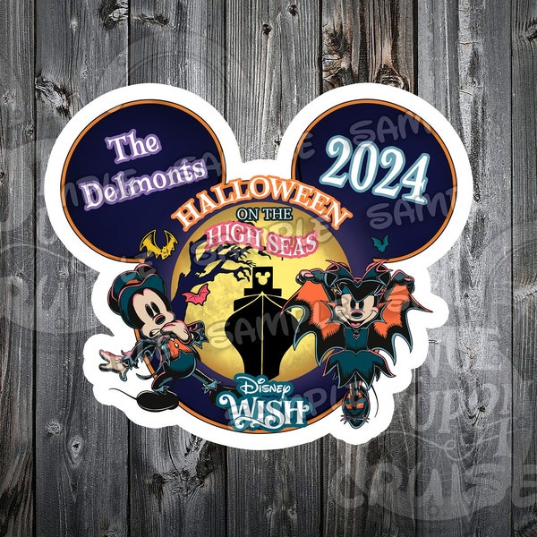 NEW Halloween On The High Seas Mickey & Minnie Mouse Disney Cruise Personalized 8" and 5" Magnets - Decorate Your Stateroom Door!