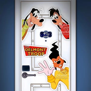 Disney Wish Inspired A Goofy Movie 90&#39;s Throwback Goofy, Max & Powerline Character Art For Disney Cruise Line Stateroom Doors!