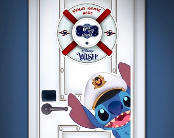 Disney Wish Cruise Stitch and Porthole Life Preserver Inspired Large Painted Characters For Disney Cruise Line Stateroom Door Decorating!