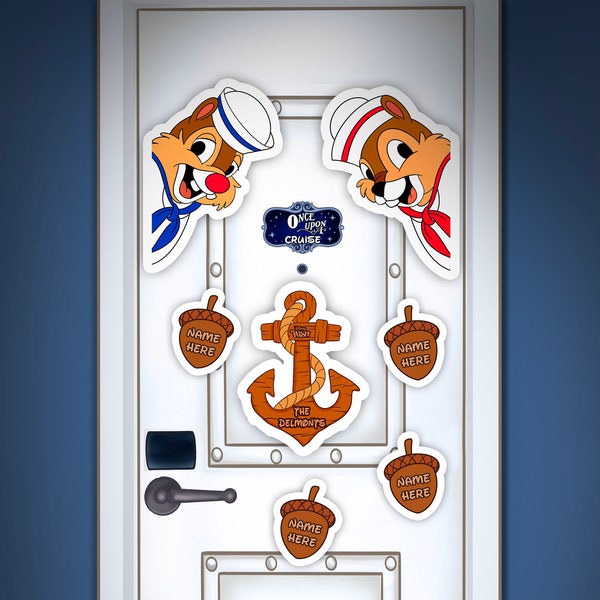 Disney Wish Cruise Sailor Chip And Dale DCL Anchor & Acorns Art Disney Magnets - For Door Decorating And Fish Extenders Etc.!