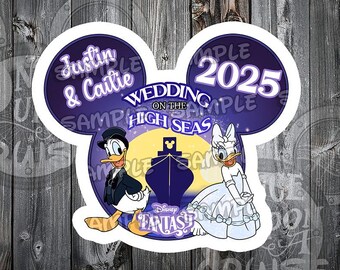 DCL Disney Cruise Magnet Donald & Daisy Duck Wedding Anniversary Honeymoon Disney Cruise Line Personalized 8" and 5"  -Cruise Magnets