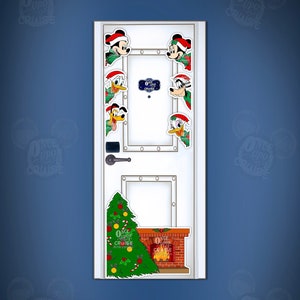 Disney Cruise Cozy Christmas Tree Digitally Painted Very Merry Christmas Mickey, Minnie & Wreath Inspired Art Magnets For Stateroom Doors!