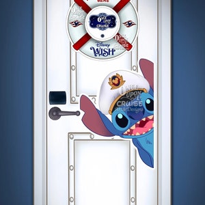 Disney Wish Cruise Stitch and Porthole Life Preserver Inspired Large Painted Characters For Disney Cruise Line Stateroom Door Decorating!
