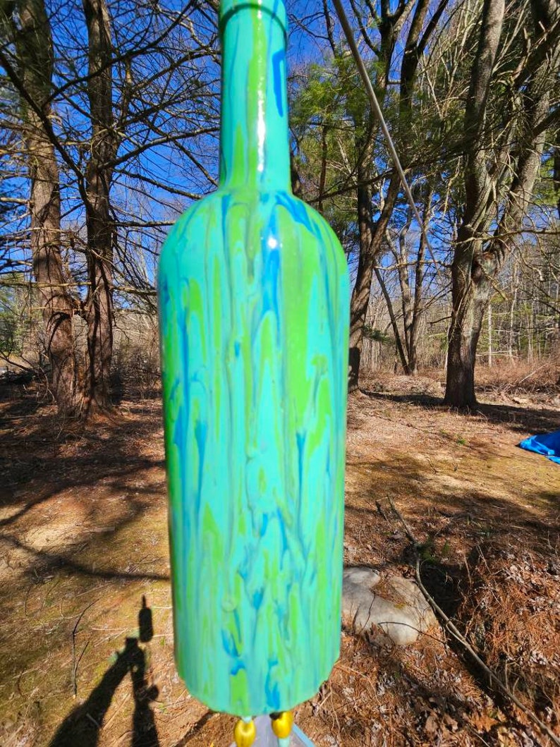 Wine Bottle Wind Chimes for Outdoors Upcycled and Hand Painted Gift image 3