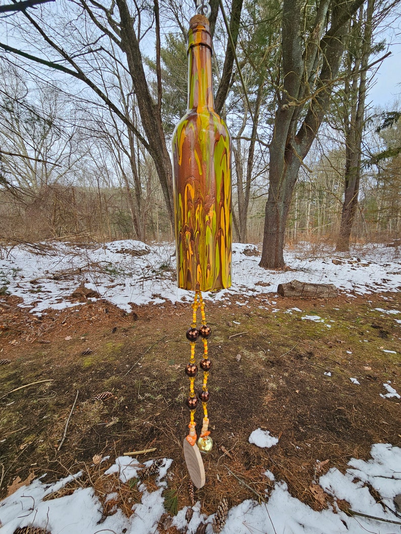 Wine Bottle Wind Chimes for Outdoors Upcycled and Hand Painted Gift image 10