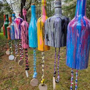 Wine Bottle Wind Chimes for Outdoors Upcycled and Hand Painted Gift image 2