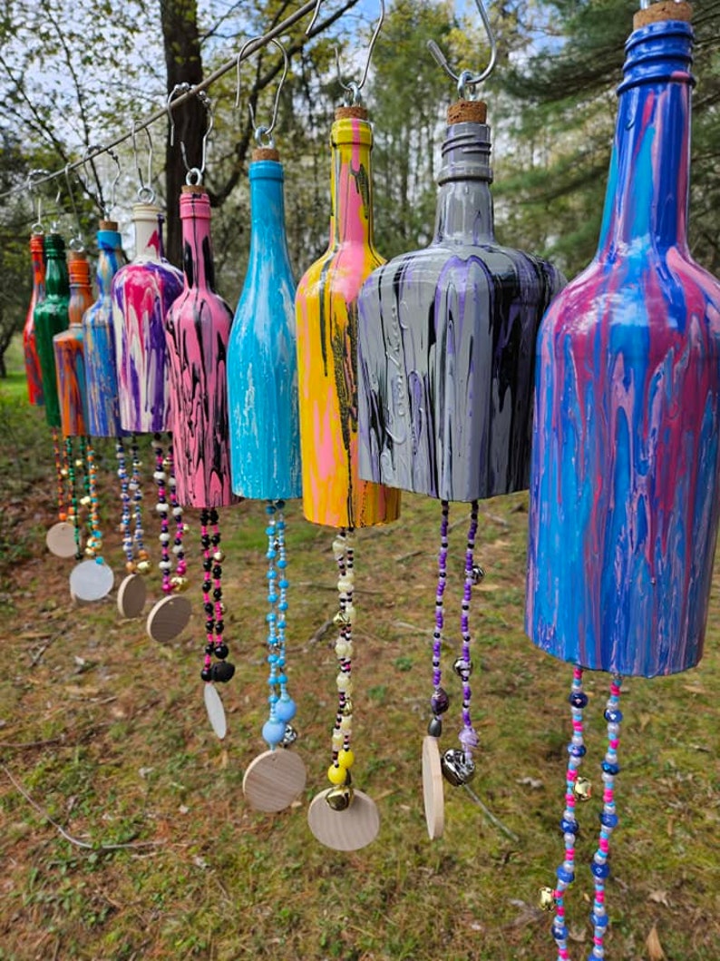 Wine Bottle Wind Chimes for Outdoors Upcycled and Hand Painted Gift image 2