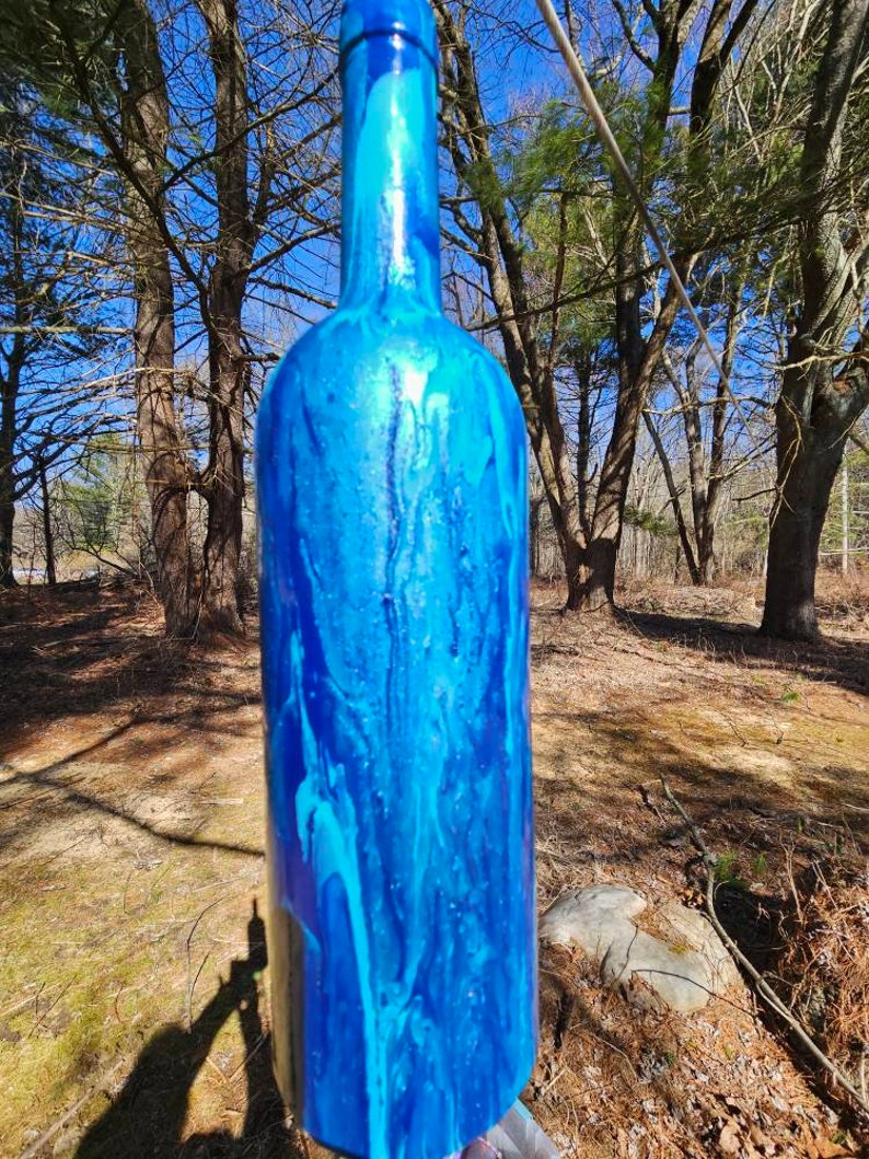 Wine Bottle Wind Chimes for Outdoors Upcycled and Hand Painted Gift image 4