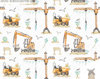 Digging the Beach Construction Beach Summer Digital Seamless Fabric Design Non Exclusive