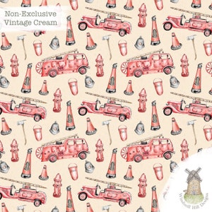 Douglas and Dursley Vintage Fire Engine Fireman Seamless Digital Design Pattern 7inch x 7inch 300dpi