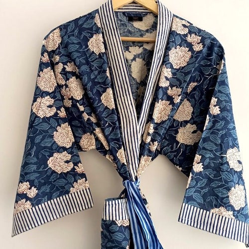 Block Print Robes Cotton Kimono Robe Kimono Robes Dressing - Etsy
