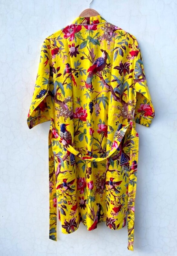 Cotton Kimono Robe Dressing Gown Block Print Bridesmaid Robe Etsy