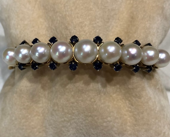 Bracciale rigido con perle e zaffiri - image 1