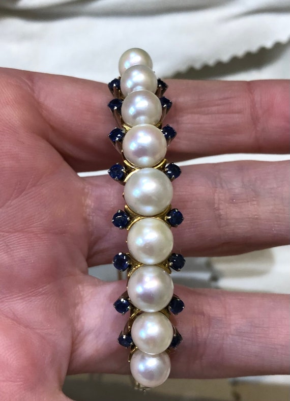 Bracciale rigido con perle e zaffiri - image 2