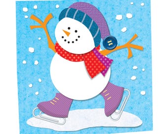 Happy Skating Snowman Print
