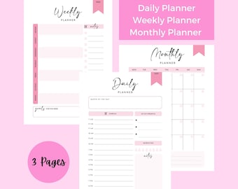 Daily Planner Printable, Weekly Planner Printable, Monthly Planner Printable, Pink Planner Printable, Chic Planner, Organized Planner