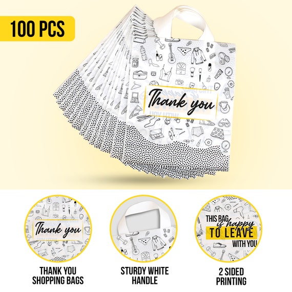 Pack of 100 Reusable Plastic Thank You Bags Small 10 X 12 In Etsy