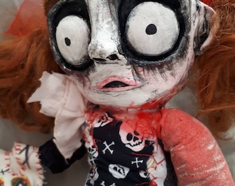 Scarey Mary Art Doll, Handmade Horror Doll, Gothic folk Art, Halloween Creepy Doll Collectable. Ooak. Dark Alternative Home Decor.