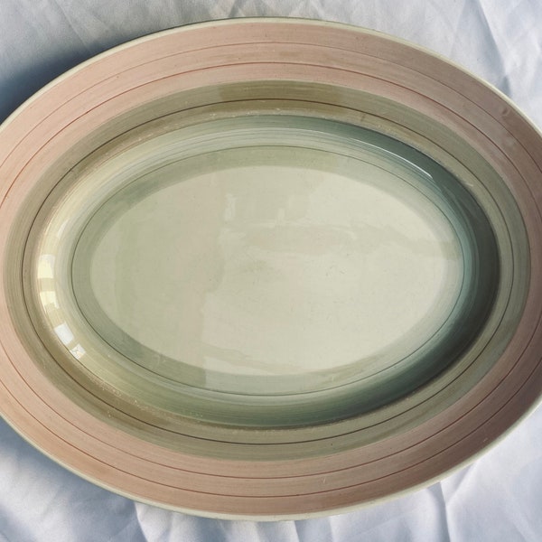 Susie Cooper, large display platter with pink and grey banding in the ‘Wedding Band’ pattern
