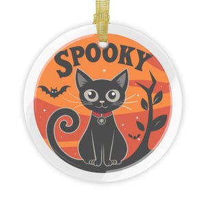 Spooky Cat Glass Ornaments, Halloween Decorations, Pet Lover Gifts, Unique Holiday Ornaments, Cute Home Decor, Feline Themed Decor