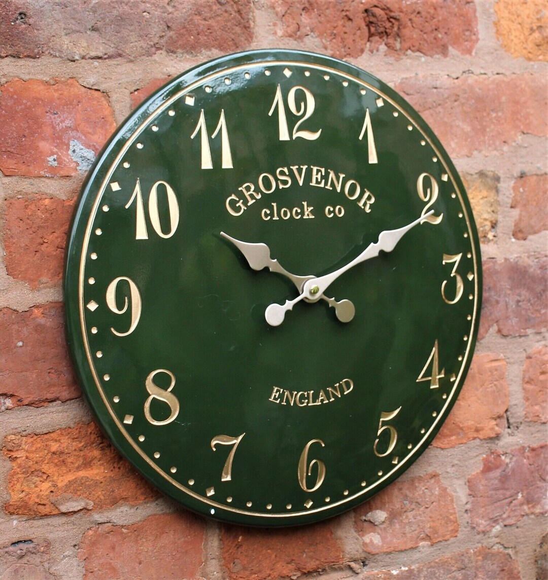Green Wall Clock for Outdoor & Indoor Church Clock Hand Painted Green