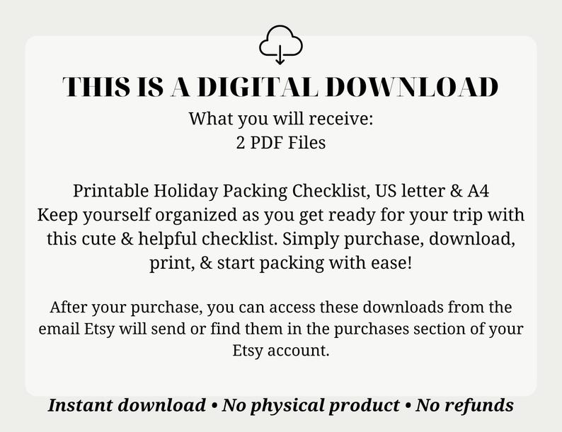 Printable Holiday Packing Checklist: Travel Planner (digital Download ...