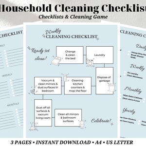 Household Cleaning Checklist, Adult chore chart, Daily, Weekly, Monthly, Yearly, Healthy habits, PDF download