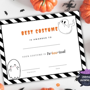 Halloween Costume Award Certificates, Printable Halloween templates, Kids Costume contest award, Halloween party, Classroom party, 3 Awards