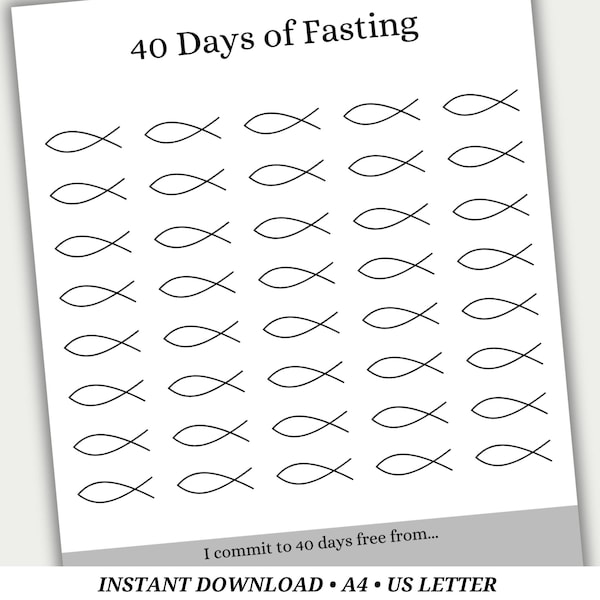 40 Days of Fasting, Fasting Tracker, Lent tracker, Lent countdown, Printable, US letter, A4