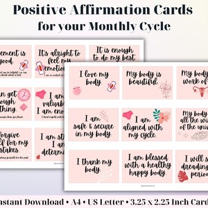 Afirmações positivas para seu ciclo mensal, autocuidado, afirmação, emocional, suporte à saúde mental, cartão de afirmação, download instantâneo