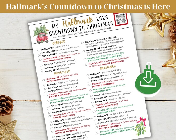 Hallmark Countdown to Christmas 2023 Schedule Printable Checklist Etsy