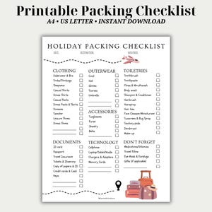 Printable Travel Packing List, Travel Planner, Summer Planner, Holiday Planner, Packing list for women, Vacation Planning, Travel Essentials