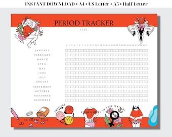 Printable Period Tracker, Feminine Self-Care, A4 US Letter (Digital Download)