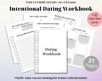 Intentional dating workbook, Self improvement printable, Dating and Relationship planner, Self-care for relationships, Gifts for singles