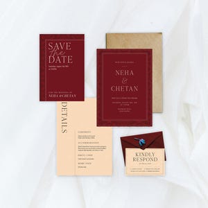 Faire-part de mariage hindou et faire gagner la date. Faire-part de mariage indien rouge. Sur une carte texturée de luxe.