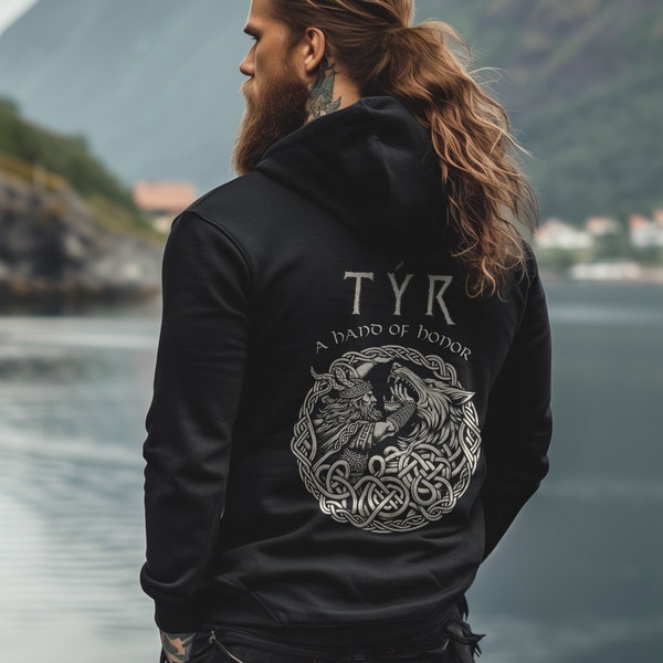Tyr and Fenrir Norse Viking Hoodie - Nordic Mythology God of War Shirt, Norse Pagan Gift, Ragnarok Shirt for Vikings Lovers