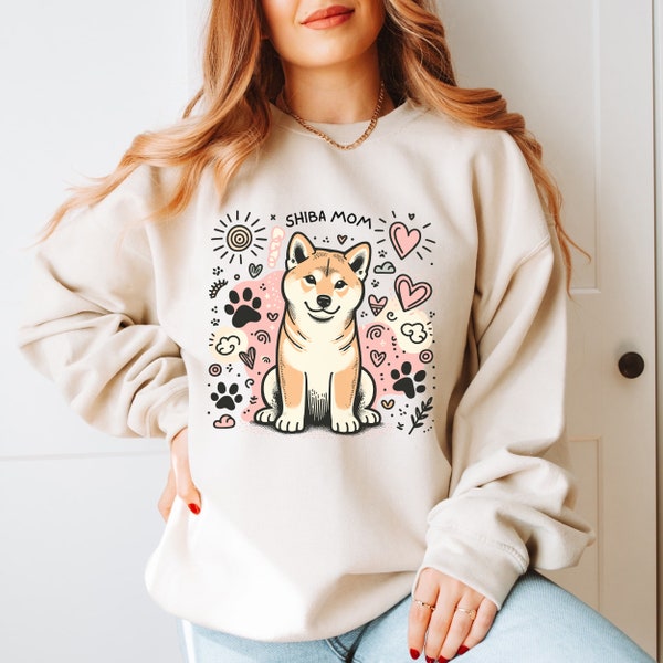 Shiba Inu Mom Sweatshirt - Hundeliebhaber gemütlicher Pullover, Hundemama Geschenk für sie, Hundebesitzer Shirt, Süßes Kawaii japanischer Hund Rundhalsausschnitt