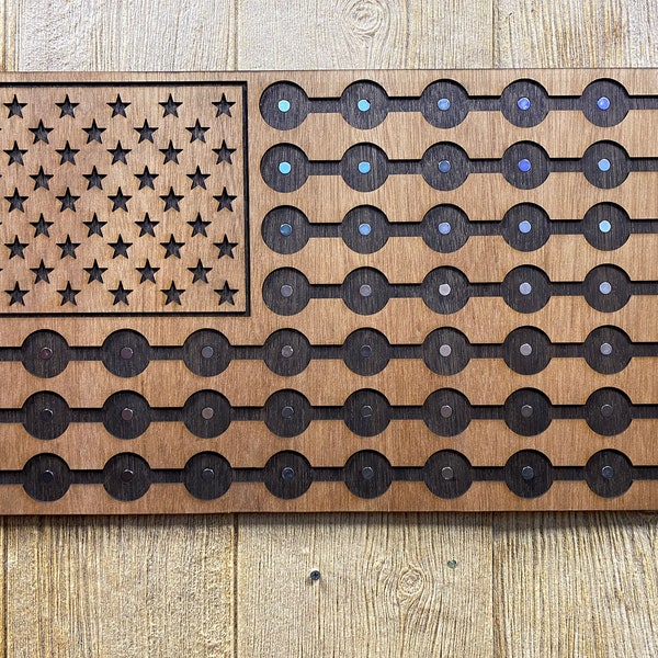 Flag Sign - Harley Davidson Poker Chip Display (54 Chips) Wood