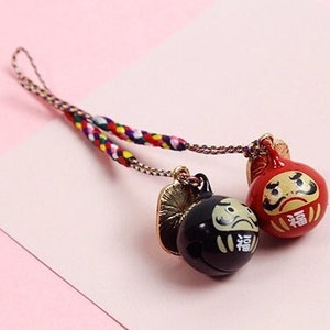 Japanese Daruma phone charm bell, Amulet, Keychain Strap, Good Luck Accessories, Lucky doll, Feng Shui, Talisman, Car charm, Wealth