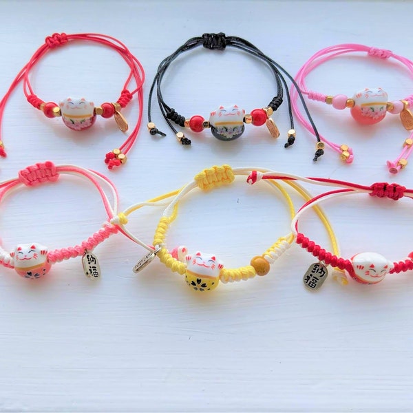 Japanse kat Maneki Neko armband, keramiek, gelukskat, amulet, Feng Shui, geluksaccessoires, zwaaiende gelukskat, Valentijnsdag