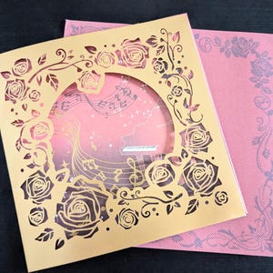 Rose romantique avec piano, carte de voeux, 3D, fait main, anniversaire, Saint-Valentin, fête des mères, carte d'anniversaire, carte de Noël, fête des mères