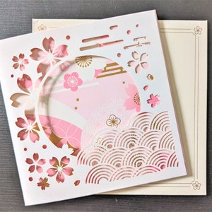 Japanese Cherry Blossom card, sakura, 3D, Handmade, wave, Greeting Card, birthday, Valentine's day, mother's day, Anniversary, Mother's day