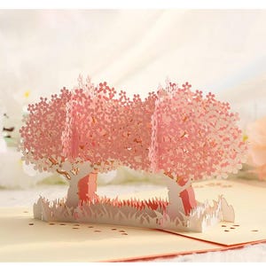 Tarjeta desplegable de flor de cerezo japonesa, sakura, 3D, hecha a mano, tarjeta de felicitación, cumpleaños, día de San Valentín, día de la madre